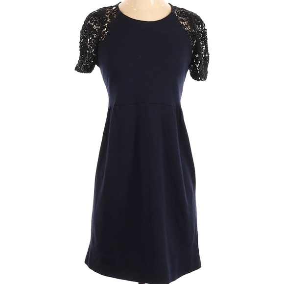Sandro wool blend navy blue lace beaded sweater Dress European Sz 1 (US Sz S) - Picture 1 of 10